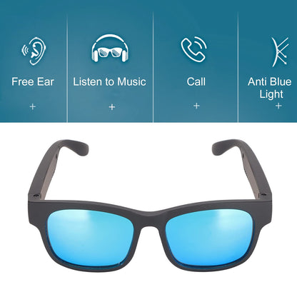 Smart glasses, smart audio sunglasses, noise cancelling, hands-free calling, open-ear speakers with Bluetooth connectivity for gaming, meetings, traveling, driving (blue colorway)