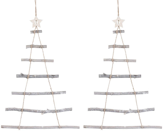British Garden Decor: 2 decorative wooden ladders in the shape of a Christmas tree to hang up, 48 x 78 cm (Christmas decoration wooden ladder, wooden Christmas tree, fairy lights)