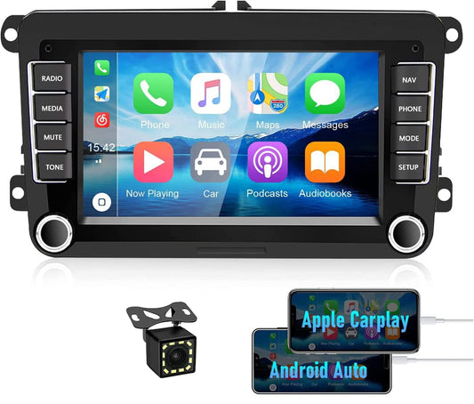 CAMECHO Android 13 car radio with Carplay for VW Golf 5 Golf 6 Polo Tiguan, 7-inch screen Double Din radio with navigation/Android Auto/FM RDS/Bluetooth/HiFi and USB + rearview camera