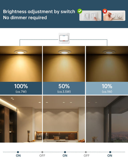 Schiele LED recessed spotlights, flat spots, 230V, dimmable, 68-78mm cutout, 7W warm white ceiling spots, white IP44 for bathroom living room, set of 12.