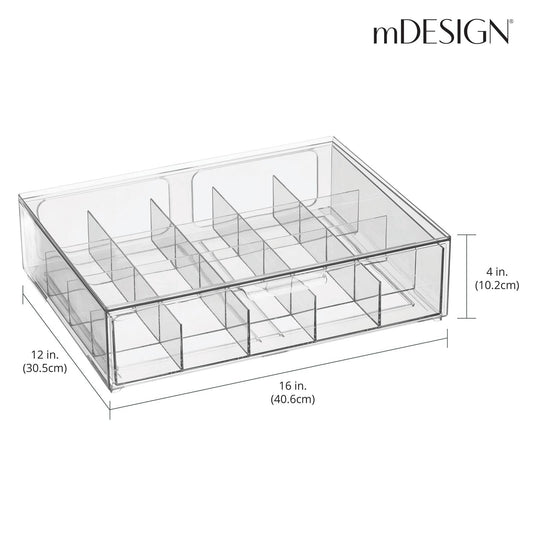 mDesign storage box for tea bags, coffee pods, sugar, etc. - compact plastic tea box with 20 compartments - kitchen organizer with a drawer - 2-pack - transparent