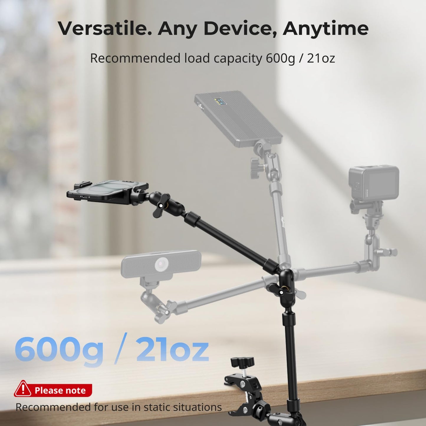SMALLRIG 22" Magic Arm with Clamp, Flexible Camera Desk Mount & Clamp, Overhead Phone Holder, Articulating Arm with Friction Extension with 1/4" Thread, for light, webcam, microphone, action camera - 4766