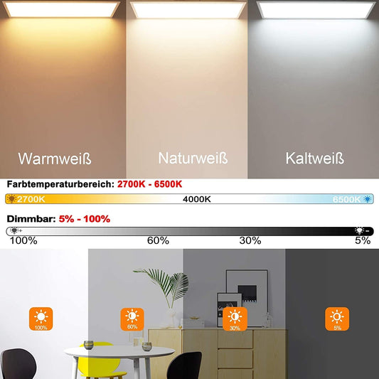 Dimmable LED ceiling light panel 100x25 cm with remote control, 28W rectangular ceiling panel with strong brightness light, 2700K - 6500K warm white cool white daylight ceiling lamp for office workshop living room