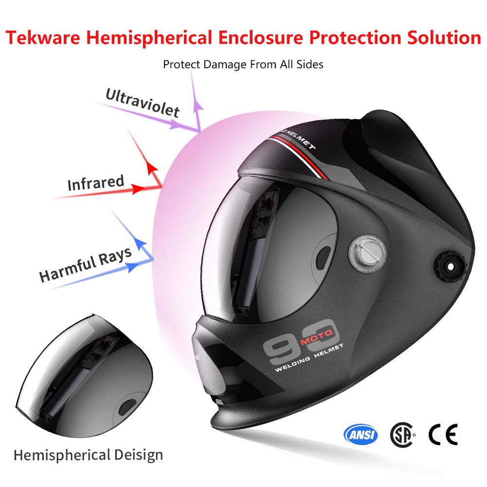 Welding Helmet - Automatic Darkening True Color Welding Mask, Solar Powered Wide Viewing Area Welder's Helmet, 4 Arc Sensor Wide Shade 4~5/9-9/13 Welding Helmet with Spare Lens