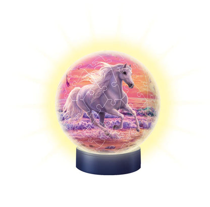Ravensburger 3D Puzzle 11843 - Nightlight Puzzle-Ball Horses on the Beach - 72 pieces - for ages 6 & 3D Puzzle 11844 - Nightlight Earth at Night - 72 pieces - Puzzle-Ball Globe for ages 6