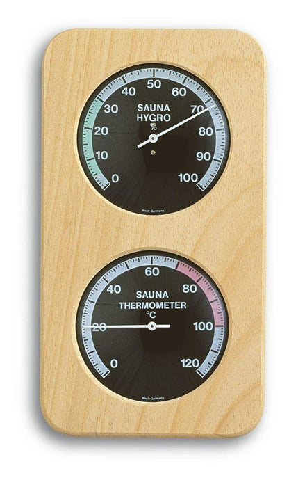 TFA Dostmann Sauna Thermo-Hygrometer Hair-Synthetic, 40.1004, heat-resistant, made of solid wood, L 131 x W 34 x H 240 mm Black, Wood
