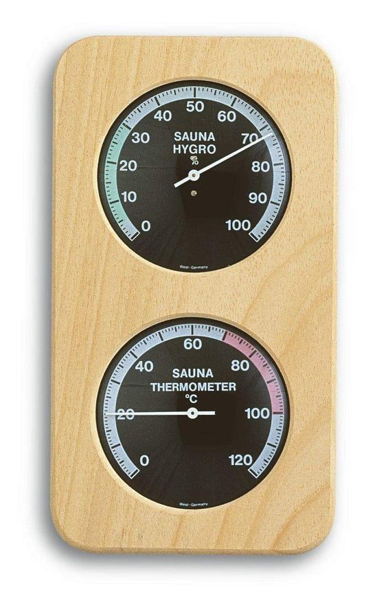 TFA Dostmann Sauna Thermo-Hygrometer Hair-Synthetic, 40.1004, heat-resistant, made of solid wood, L 131 x W 34 x H 240 mm Black, Wood