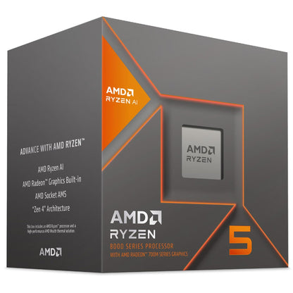AMD Ryzen 5 8600G processor (integrated Radeon graphics, Ryzen AI, 6 cores/12 threads, 65W TDP, AM5 socket, 22MB cache, Up to 5.0Ghz max boost, with Wraith Stealth cooler)