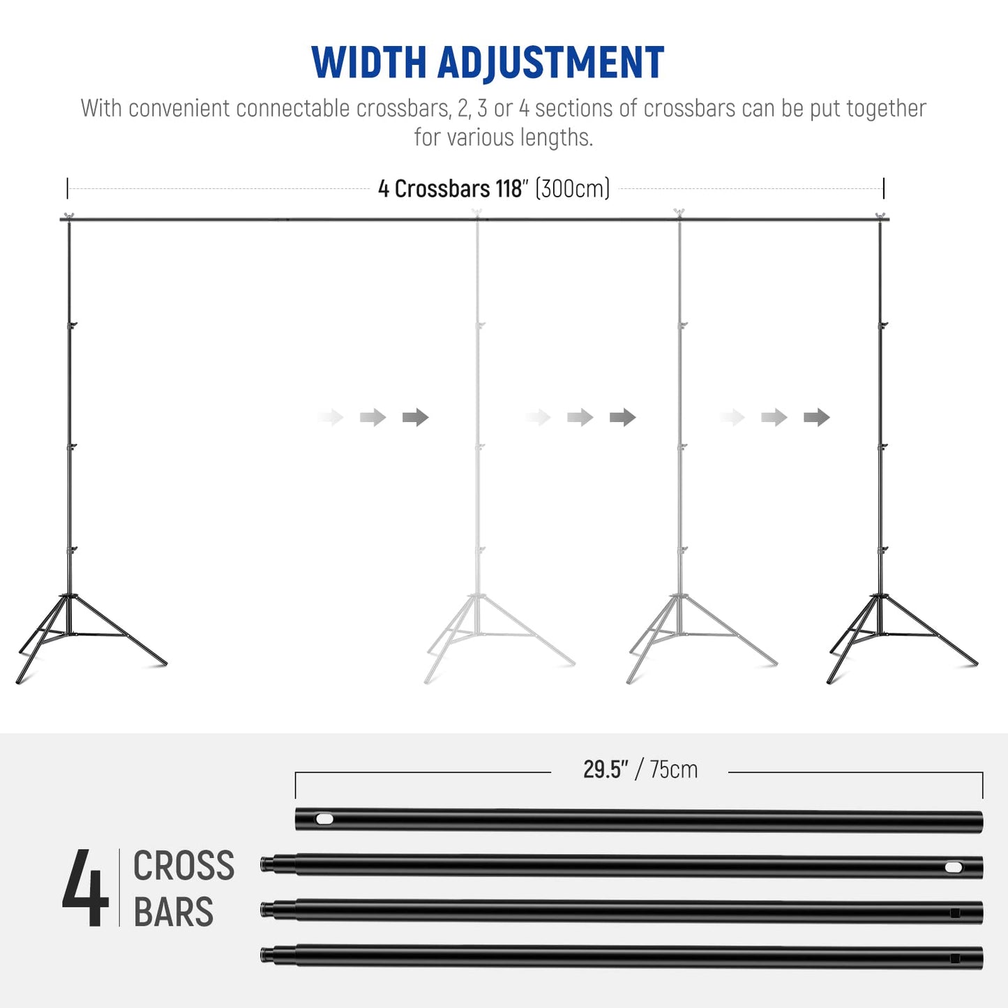 NEEWER 8.5x10ft Adjustable Background Stand Set, Photography Background Support System with 4 Crossbars, 6 Spring Clamps, 6 Background Clips, 2 Sandbags, and Carrying Bag.