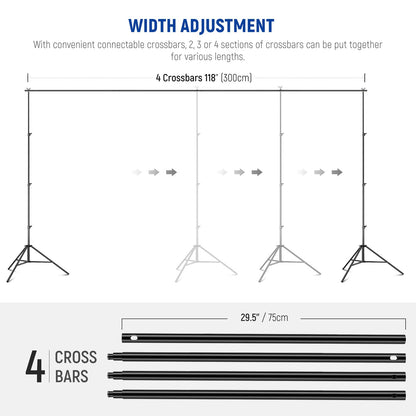 NEEWER 8.5x10ft Adjustable Background Stand Set, Photography Background Support System with 4 Crossbars, 6 Spring Clamps, 6 Background Clips, 2 Sandbags, and Carrying Bag.