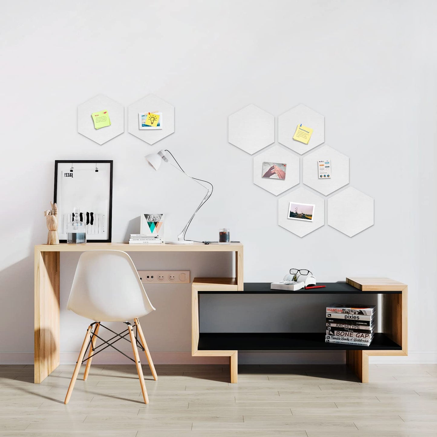 Uoisaiko Large Felt Bulletin Board Self-Adhesive Corkboard Felt Board with 30 Push Pins, 8 Pieces Cork Wall Felt Board Memo Boards Bulletin Board Memo Boards Wall Decor for Office Kitchen