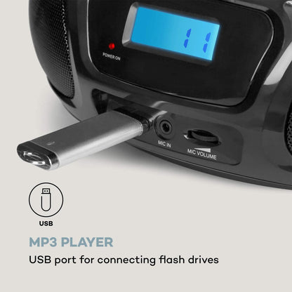 Auna portable radio for children with CD player, microphone and USB, 3W boombox with Bluetooth function, AUX/FM radio portable with LED display, MP3, 5.0 streaming, CD radio for girls and boys.