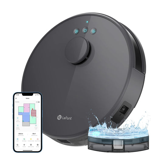 LEFANT robot vacuum with mopping function, 5500Pa suction power, 200min runtime, multi-floor mapping, with No-Go zones, ideal for pet hair, carpets, and hard floors.