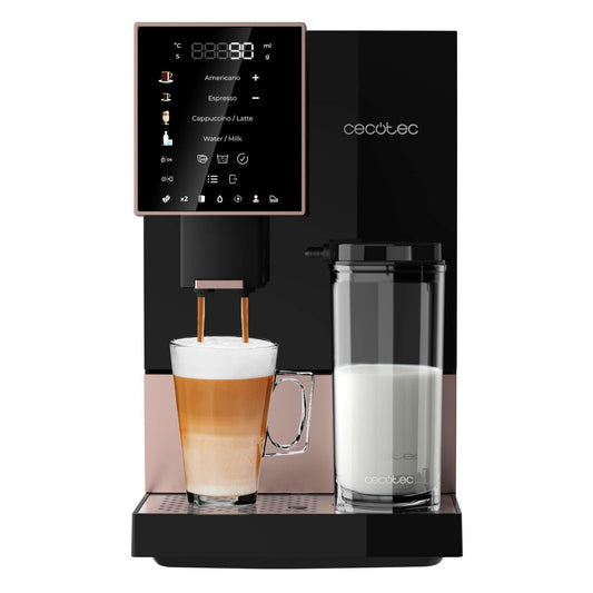 Cecotec Superautomatic coffee machine Cremmaet Compactccino Black Rose, 19 Bar, Thermoblock system, fresh ground beans Plug&Play, 150 g coffee bean container grinder, 1.1 L water tank, 400 ml milk.