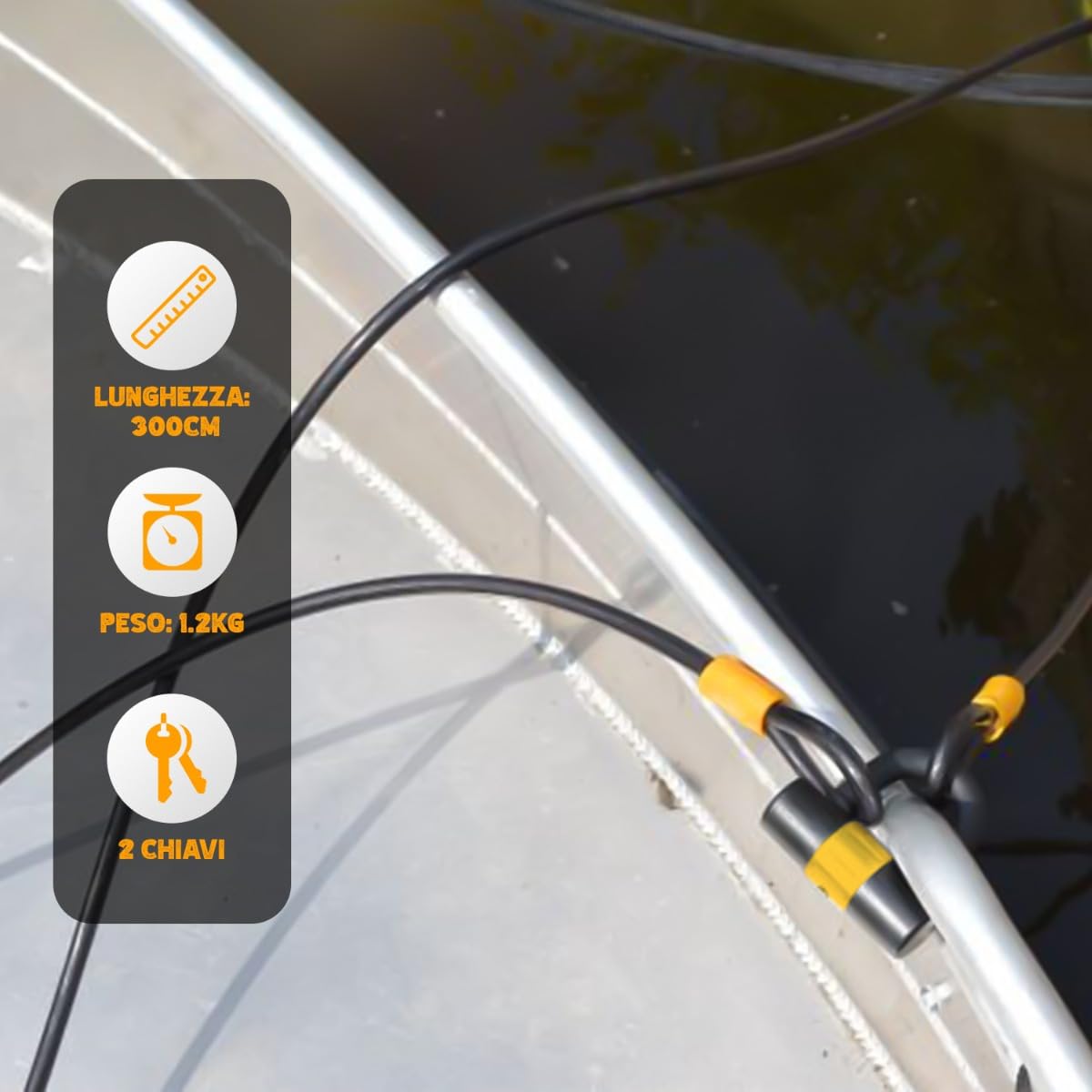 VINZ Kinabalu cable lock/loop cable ø12mm | 3 meters long | steel cable with plastic coating lock | security for bike, boat, garden furniture | 3-15m long