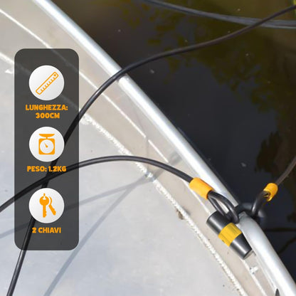 VINZ Kinabalu cable lock/loop cable ø12mm | 3 meters long | steel cable with plastic coating lock | security for bike, boat, garden furniture | 3-15m long