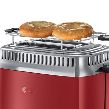 Russell Hobbs toaster [for 2 slices] Retro Stainless Steel Red (countdown display in retro design, including bun rack, 6 browning levels + defrost & reheat function, 1300W) Vintage 21680-56