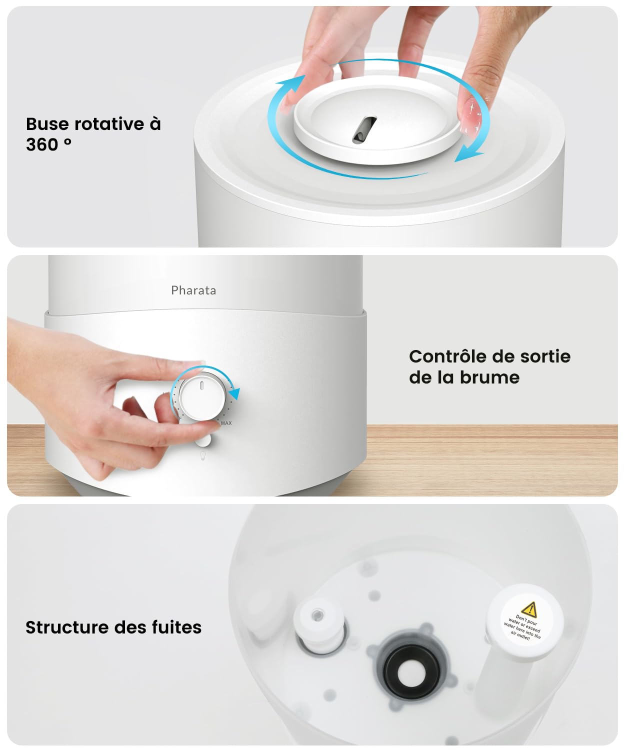 Pharata humidifier for bedroom, 2.5L diffuser room humidifier for nursery up to 28H, top-fill small ultrasonic room humidifier for baby plants with 7-color night light, BPA-free.