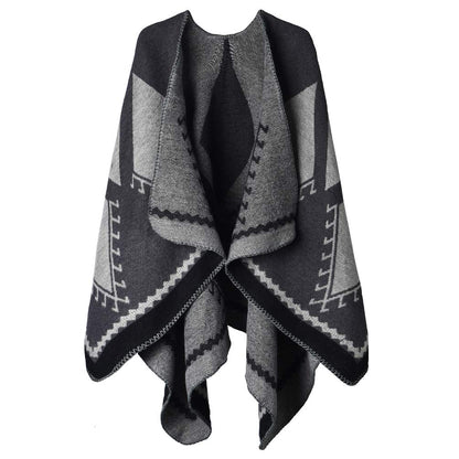 Winter Warm Poncho Scarf Wrap - Autumn Open Front Cape Windproof Knit Wool Coat Blanket Cap-Scarf Oversized Winter Blanket Reversible Thick Cardigan Coat for Women Girls Festive Gifts