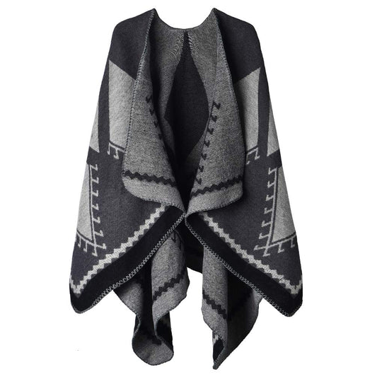 Winter Warm Poncho Scarf Wrap - Autumn Open Front Cape Windproof Knit Wool Coat Blanket Cap-Scarf Oversized Winter Blanket Reversible Thick Cardigan Coat for Women Girls Festive Gifts