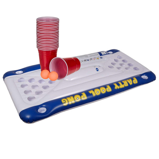 Out of the Blue 91/4025 - Air mattress, Pool Pong Game, approx. 152 x 76 x 15 cm, includes 20 plastic cups and 2 Ping-Pong balls, in a gift box.