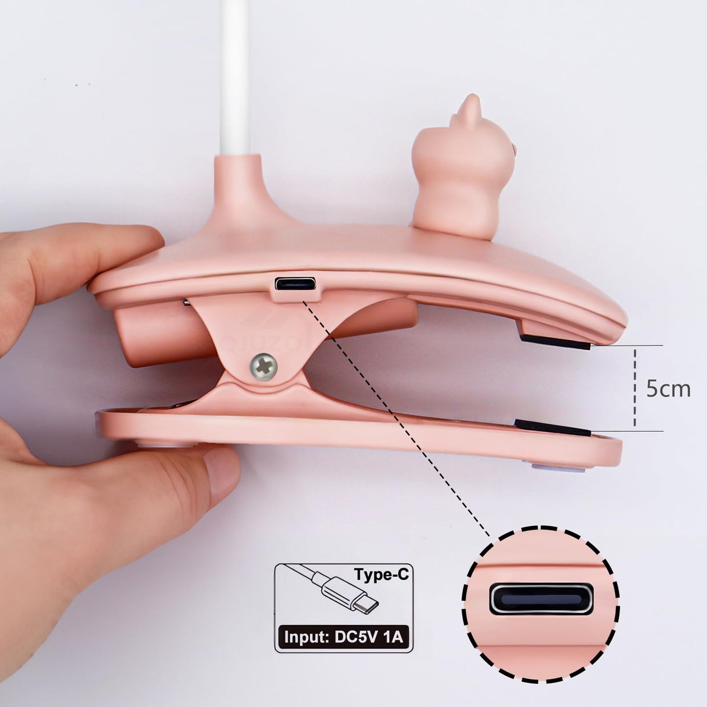 QJUZO Clip-on bedside lamp for children, LED clip light with dimmable reading lamp, book clip USB rechargeable desk lamp with flexible gooseneck, 2400mAh battery, pink