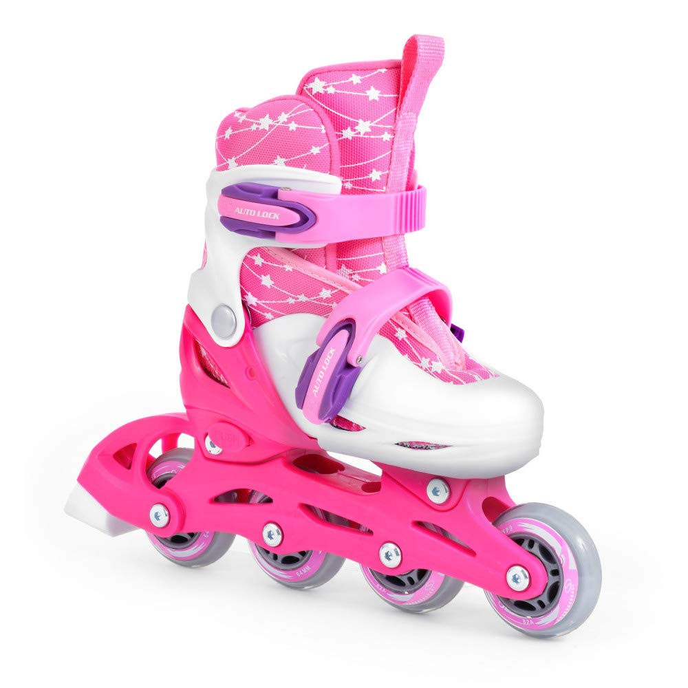 SMJ Kids Girls Set 2in1 Inline Skates Adjustable Roller Skates with LED Wheels + Protective Gear Set + Helmet + Bag (Size 30-33)
