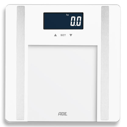 ADE Digital Body Fat Scale Ines up to 200 kg | Top pick 2024 | Personal scale with body fat analysis, BMI, muscle mass, body water, weight, BMR | Scale with user recognition | white.