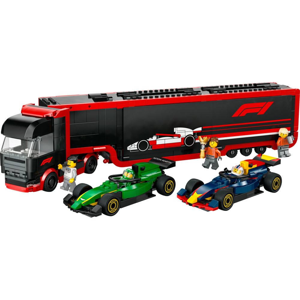 LEGO City F1 Transporter with RB20 & AMR24 F1 race cars - Toy car transporter for Red Bull & Aston Martin Formula 1 teams - Includes 5 minifigures - Gift for boys & girls 8+ years old 60445