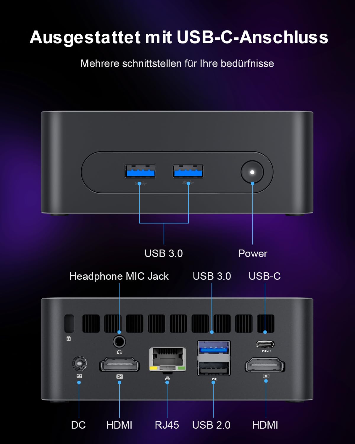 Ninkear Mini PC N100, mini computer with USB-C, 16GB DDR4 RAM 512GB M.2 SSD mini gaming PC, 4K dual display, W-11 HDMI 2.0, USB 3.0/WiFi 6/BT 5.2, suitable for office home entertainment, learning.