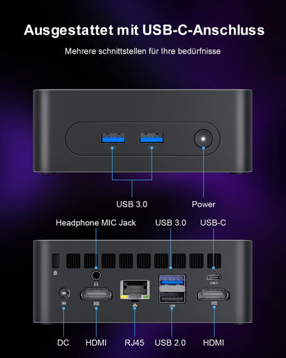 Ninkear Mini PC N100, mini computer with USB-C, 16GB DDR4 RAM 512GB M.2 SSD mini gaming PC, 4K dual display, W-11 HDMI 2.0, USB 3.0/WiFi 6/BT 5.2, suitable for office home entertainment, learning.
