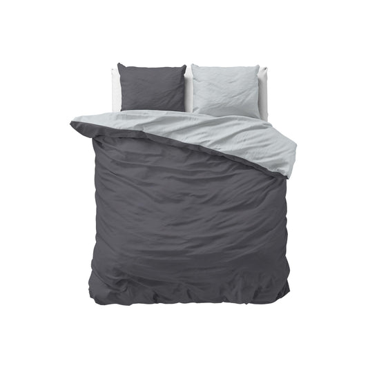 Sleeptime 100% Cotton Bedding 240cm x 220cm Grey/Anthracite - soft & wrinkle-free duvet covers with snap buttons - two-tone bedding set with 2 pillowcases 60cm x 70cm
