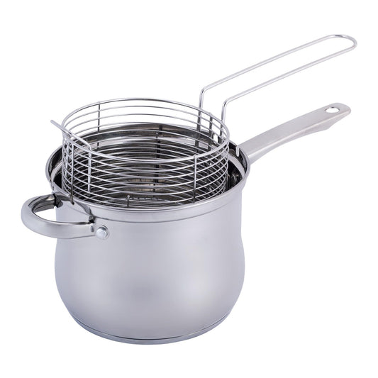 3.5L deep fryer pot with frying basket, suitable for induction cooking. Perfect for making French fries and tempura.