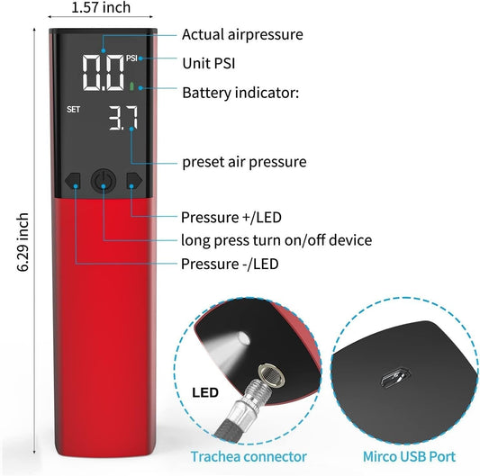 Electric ball pump, Smart air pump, Portable, Quick inflation of ball with precise gauge and digital LCD display for soccer, basketball (2 needles and 1 nozzle) Red.