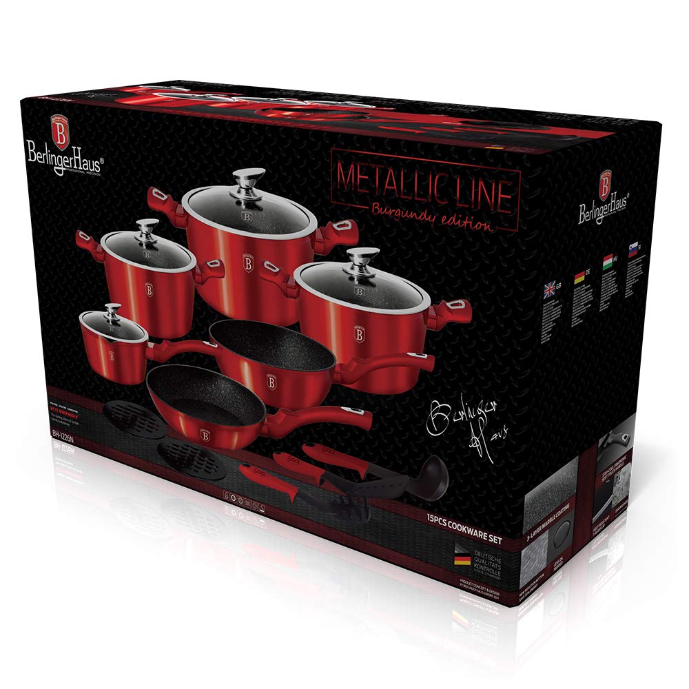 Berlinger Haus 15Pcs Metallic Cookware Set - Burgundy