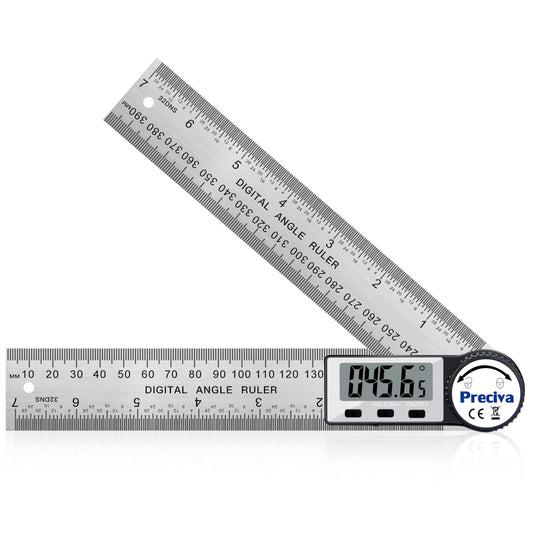 Protractor, Preciva Digital Protractor with HOLD screen and 180° rotating function, 400mm angle gauge ruler made of stainless steel for woodworking, DIY - large display