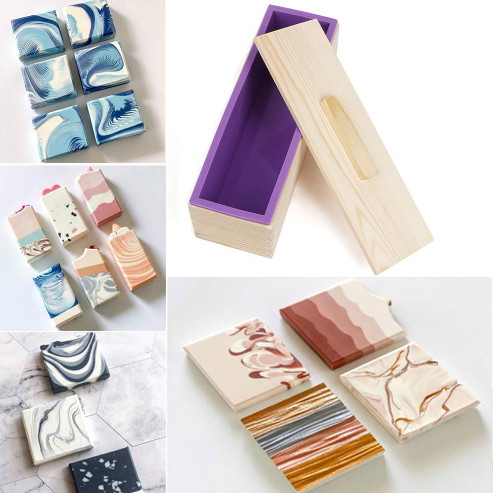 DIY Soap Silicone Mold Set, Practical Adjustable Wooden Soap Cutter Handmade Soap DIY Tool Silicone Soap Mold Soap Mold (Set 9)