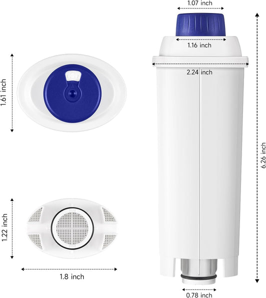 Molifal water filter, replacement for Delonghi coffee machines DLSC002 filter, compatible with Delonghi Dinamica, Magnifica S, Eletta Explorer, ETAM Autentica EPAM and ECAM series (4x)