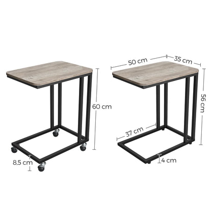 VASAGLE side table, coffee table with wheels, C-shape, mobile coffee table, 35 x 50 x 60 cm, living room table with metal frame, for coffee and laptop, industrial design, greige-black LNT050B02
