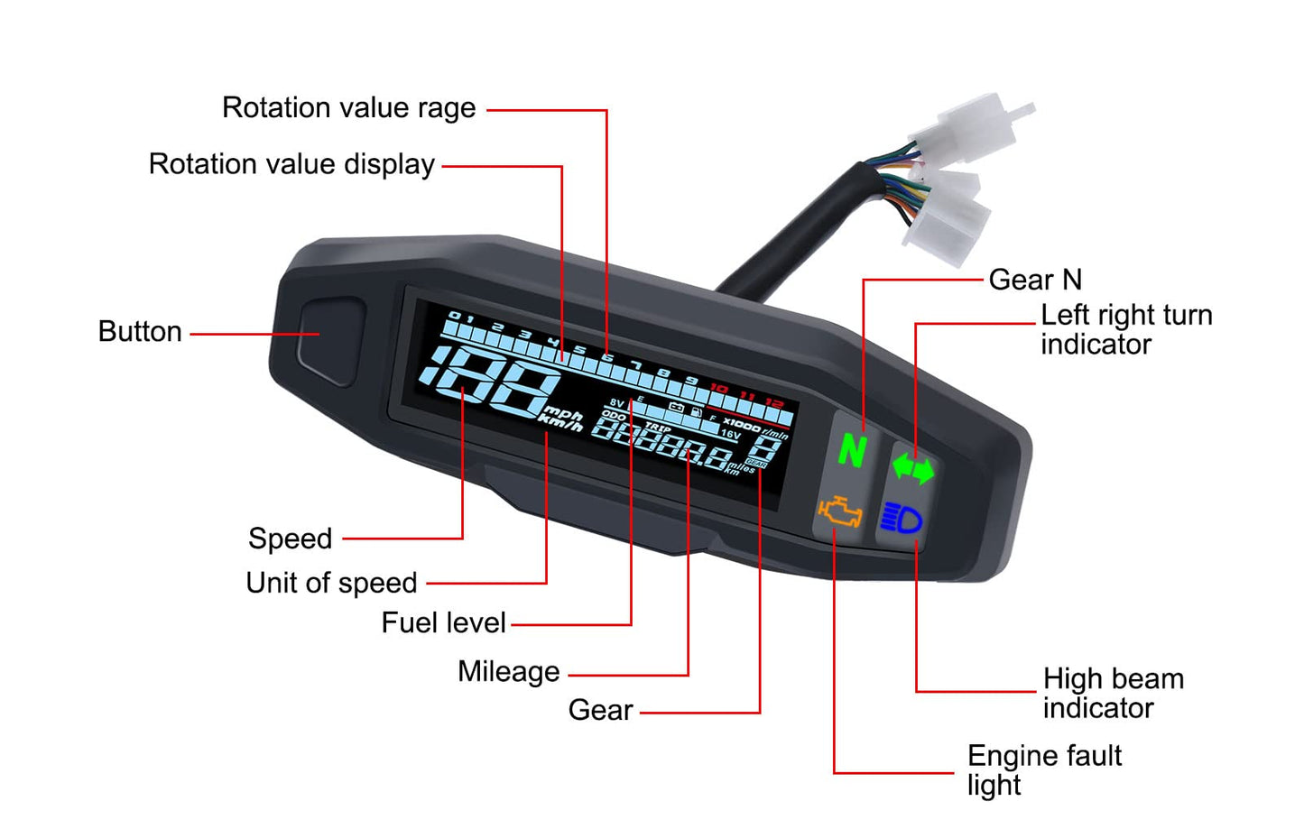 KAOLALI Universal Digital Motorcycle Tachometer with LCD Display, Carburetor, Odometer with Sensor
