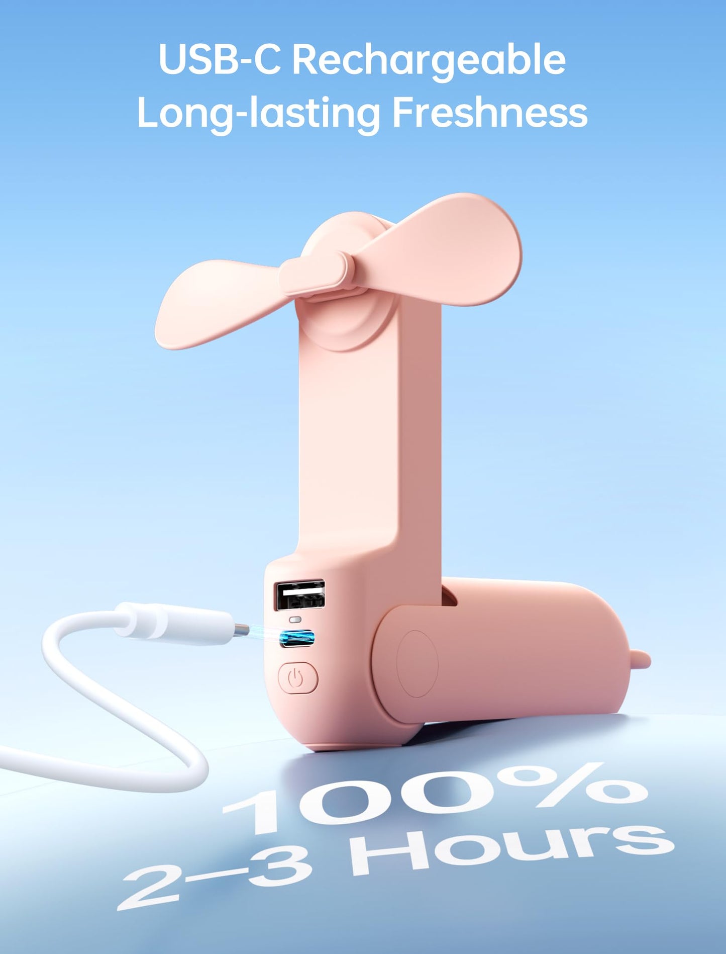 JISULIFE Mini Handheld Fan, 3-in-1 Rechargeable USB Fan [12-19 operating hours] with Powerbank, Flashlight, portable fan for travel/summer, gifts for women - Pink