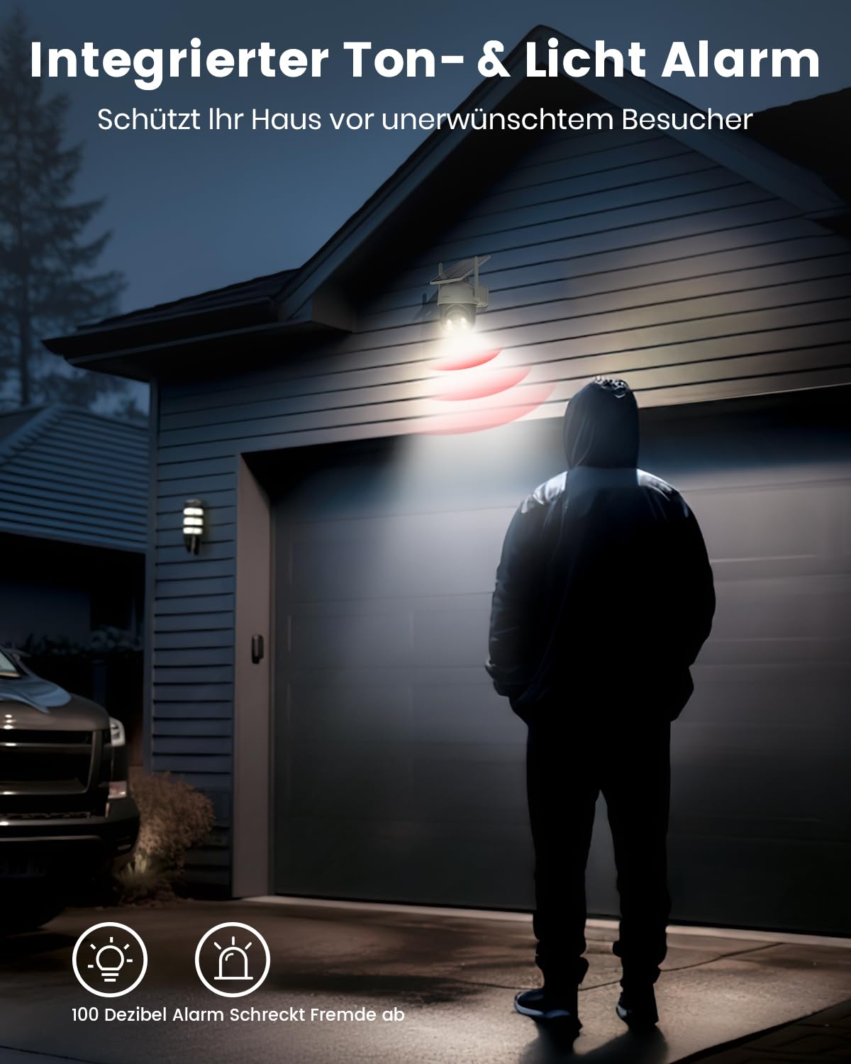 AOSU 2K Outdoor Surveillance Camera with Solar Battery 3MP [360° PTZ Panorama, Integrated Solar Panel] Wireless PIR Motion Detection Automatic Tracking Color Night Vision Sound & Light Alarm 2-Way Audio