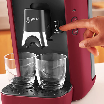 Philips Senseo Maestro coffee pod machine with coffee strength selection, Intense Plus Technology and Memo function, 1.2 liter water tank, made from recycled plastic, color: Red (CSA260/90)