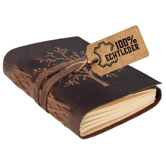 Moonster Leather Notebook Tree of Life - 400 Kraft Paper Pages Medium Wide Lined Leather Notebook, 20x15cm - Adult Lined Diary - Writer's Accessory - Journal - Condolence Book