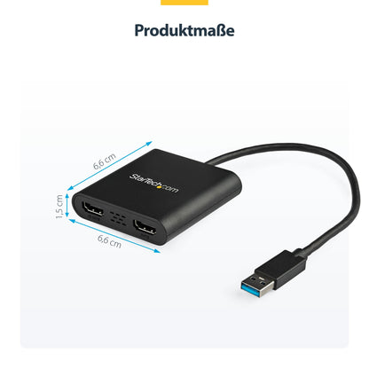StarTech.com USB 3.0 to Dual HDMI Adapter, USB 2x HDMI Monitor Converter for Windows (macOS/ChromeOS/Linux not supported)