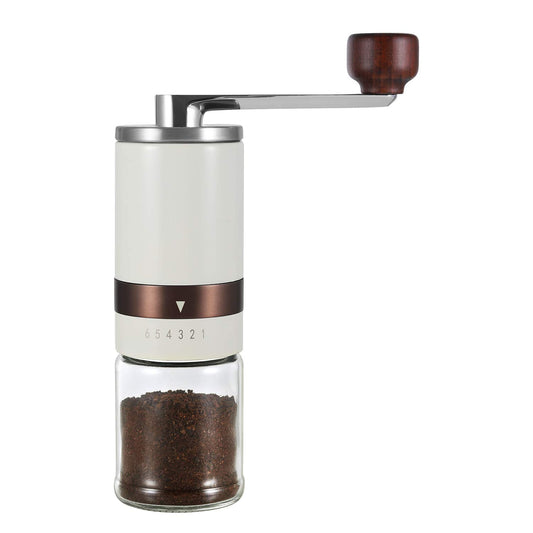 Vucchini Manual Coffee Grinder with External Adjustable Coarseness, Stainless Steel, Ceramic Conical Burr, Milk White, Portable Grinder for On-the-Go in Home Office.