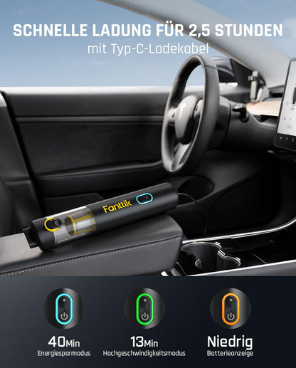Fanttik Slim V8 Apex Battery-powered Car Vacuum with high performance, 19000 Pa/45 AW, RobustClean™ Handheld Vacuum 4-in-1 Mini Air Blower Pump, Portable Vacuum for Car, Office Desk, Keyboards