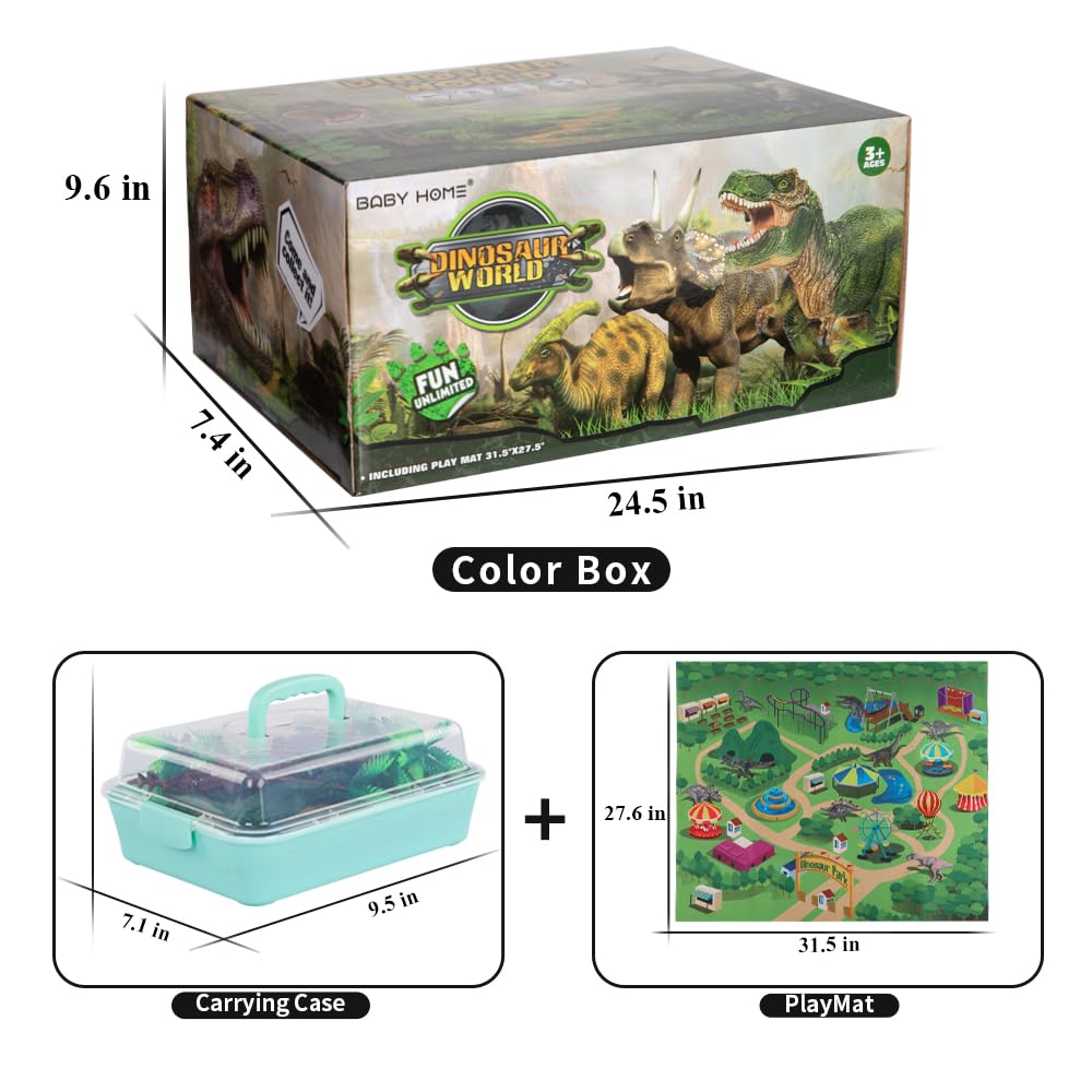 TEMI Dinosaur Toy Figure with Activity Play Mat & Trees, educational realistic Dinosaur playset to create a Dino World featuring T-Rex, Triceratops, Velociraptor for kids 3+