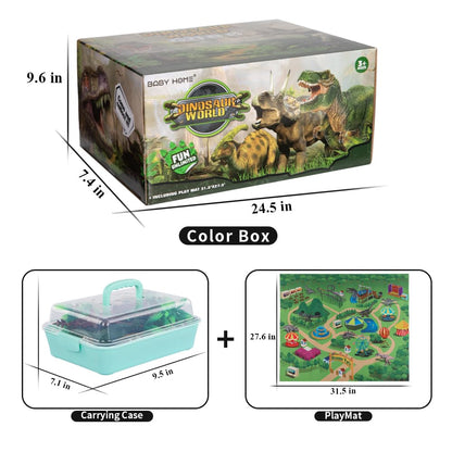 TEMI Dinosaur Toy Figure with Activity Play Mat & Trees, educational realistic Dinosaur playset to create a Dino World featuring T-Rex, Triceratops, Velociraptor for kids 3+