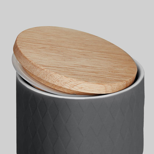 SPRINGLANE Ceramic Storage Jars 2-piece Set with Wood Lid Gray, Rubberwood Lid, Storage Containers, Fresh-keeping Jars
